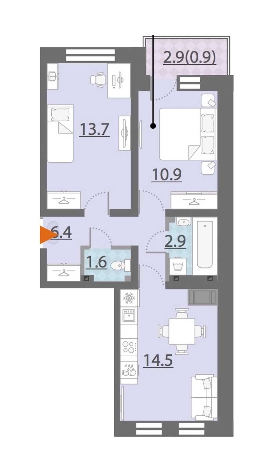 Двухкомнатная квартира в Группа ЛСР: площадь 50.9 м2 , этаж: 22 – купить в Санкт-Петербурге